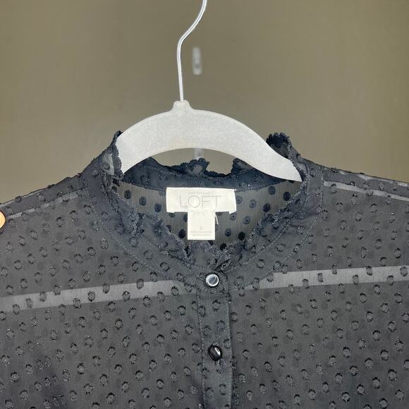 Loft Sheer Black Button Up Long Sleeve Blouse - Size 8 - Picture 3 of 3
